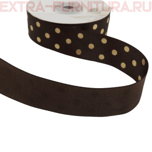 Лента атласная Ideal ш.25мм, Горошек золото, цв.860 коричневый, арт.LDAG860, уп.27,4м
