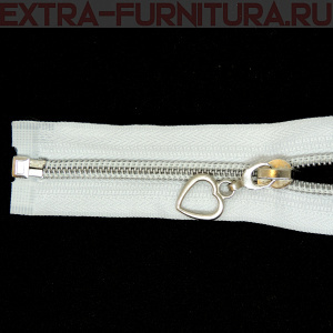 Молния спираль декор Т5 60см цв.белый/серебро (сердце)