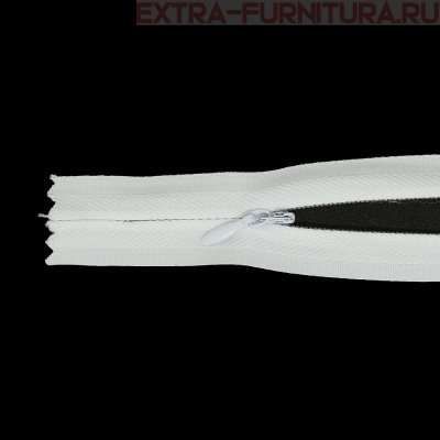 Молния потайная № 3, 60 см, цв. 101 белый п/э, пл.10 гр/м (плотная тесьма)